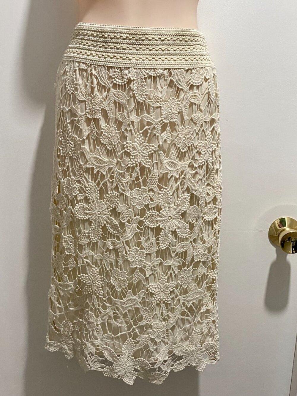 Kenar Cotton Lace Boho Cottagecore 90s Fairy Accent Pencil Straight Midi Skirt M